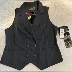 NWT $210 2Oh Threads Grey Pinstripe Vest w/Black Satin Butterfly Back, Sz S!